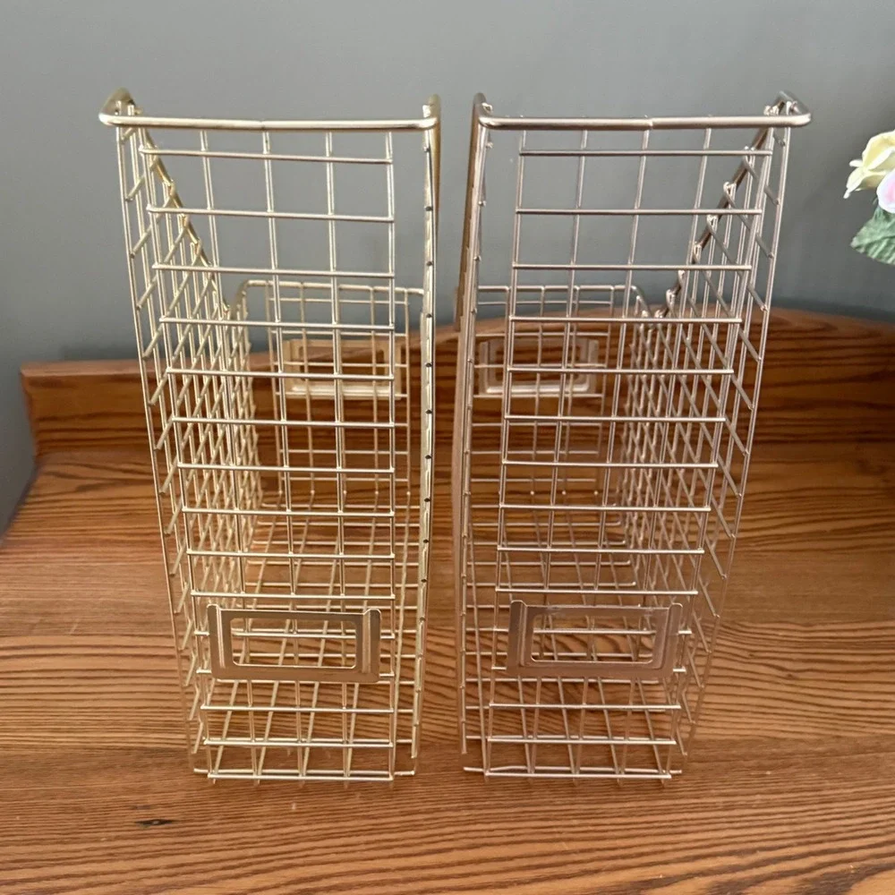 Set of 2 Gold Wire Magazine Files Desk Organizers with‎ Label Holders